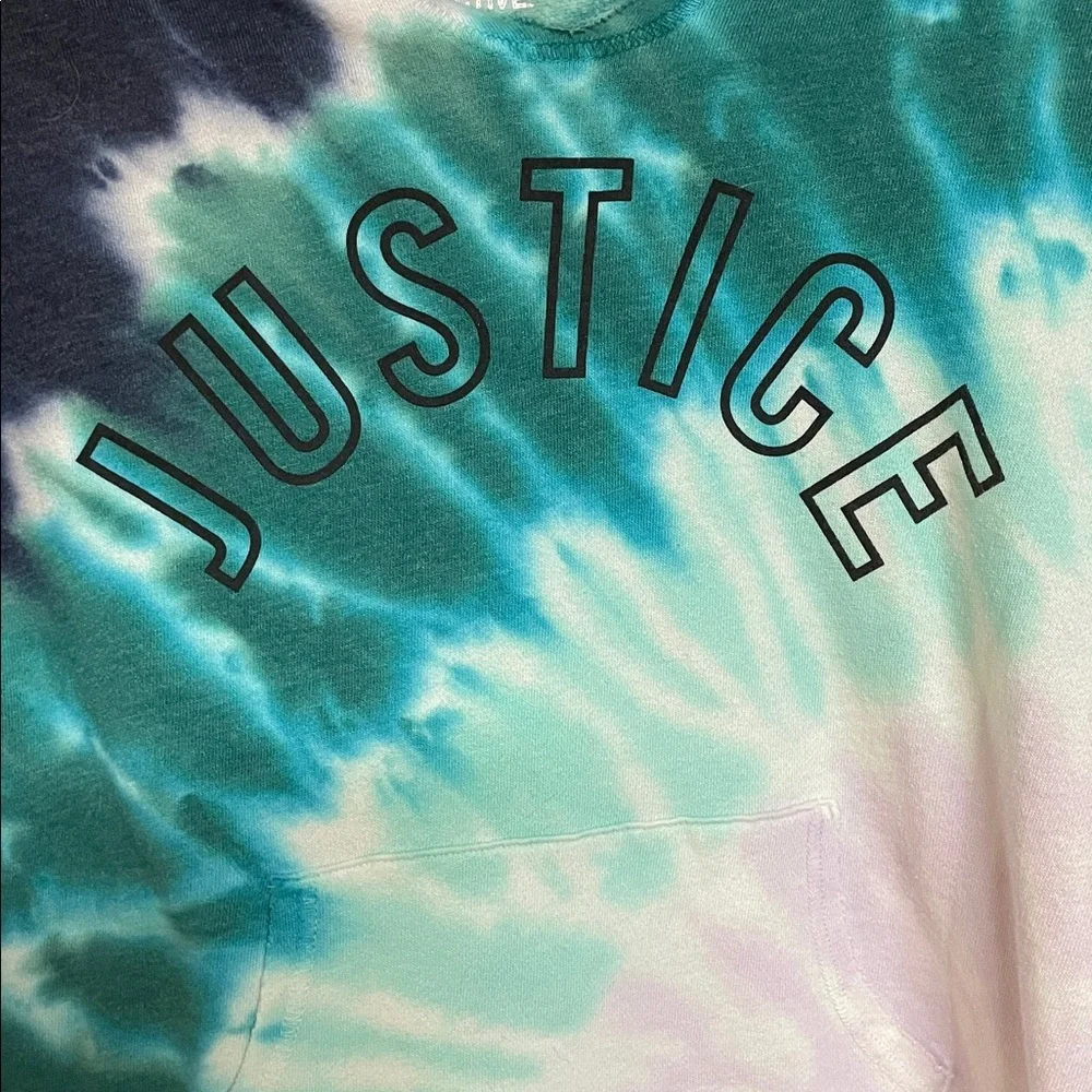 Justice Active size 10 Blue, White, and Green Tie-Dye Cropped V-neck Soft Hoodie
